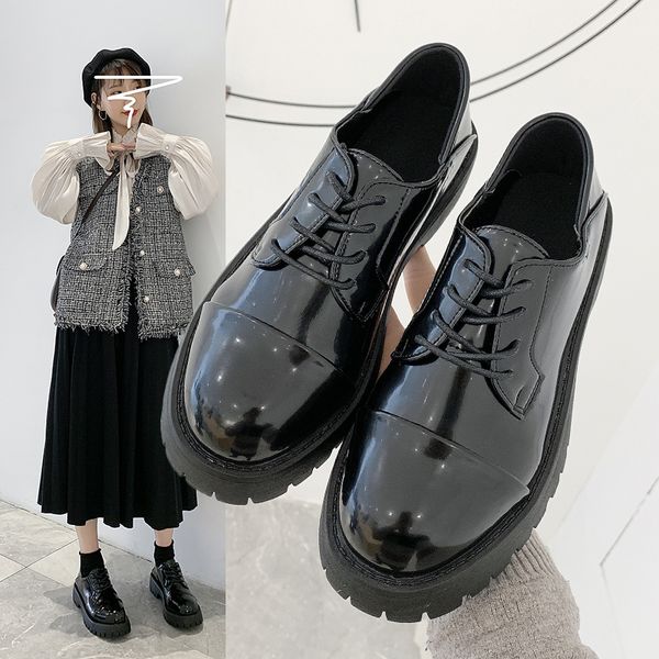 

womens derby shoes black flats casual female sneakers all-match round toe shallow mouth 2020 fashion women's ladies' footwear