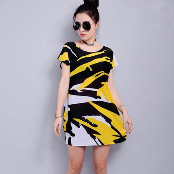 

new summer spring 2020 fashion women short sleeve dresses plus size tunic dress loose print girl casual, White;black
