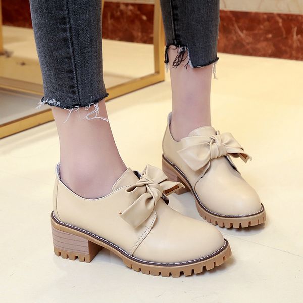 

pu leather shoes bow knot flat round toe lace-up oxford casual shoes woman brogue women female plus size zapatos mujer, Black