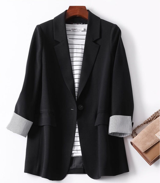 

fanan-n014 europe and america new 2020 hong kong style wild fashion mid-length suit jacket female korean casual net red suit, Tan;black