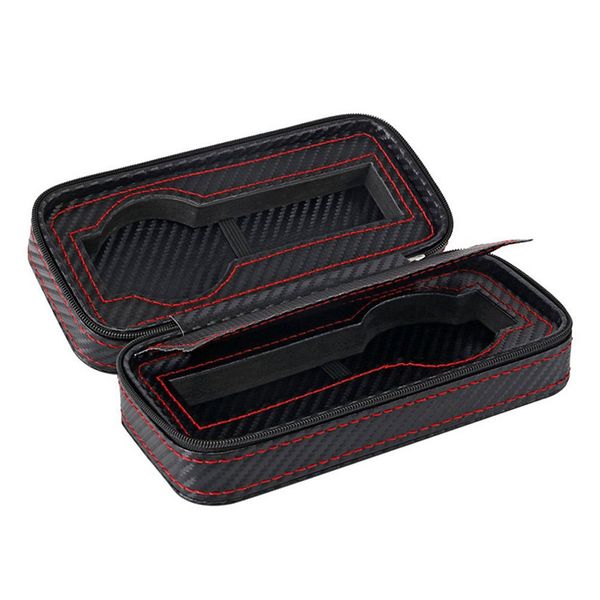 

2 Slots Carbon Fibre Watch Box Bag Display Zipper Case Display Storage Portable Travel Holder Case Portable Leather Organizer