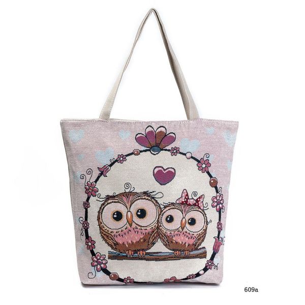 

shopping bag for women cartoon owl canvas shoulder bag lady handbag jacquard spiraea canvas shopping