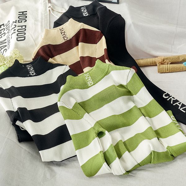 

taotrees autumn ladies casual striped o-neck long sleeve knit pullovers sweater, White;black