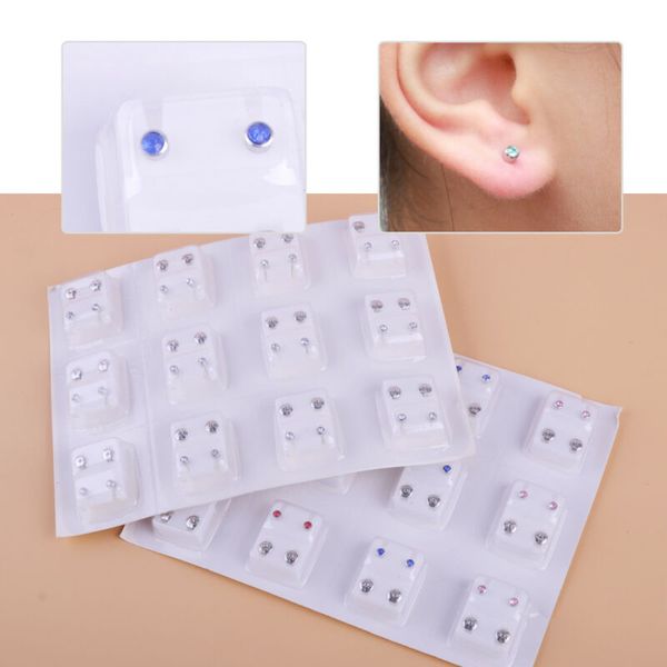 

12 pairs medical earrings piercing tool kits ear stud surgical steel ear studs earrings set women jewelry piercing stud earring, Golden;silver