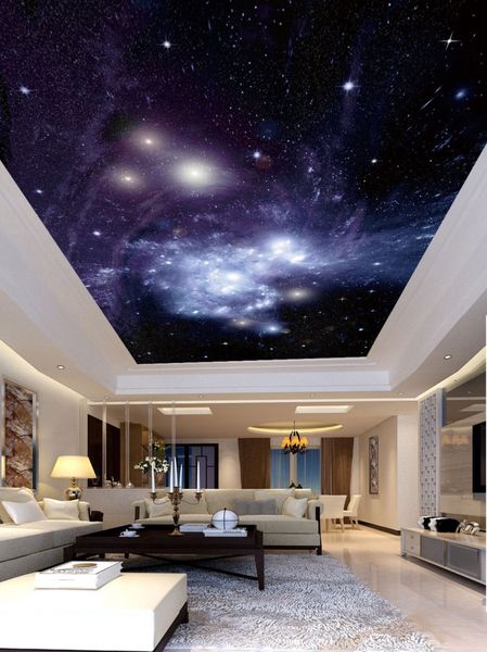 Pittura personalizzata Starry Notte Scena del soffitto Stare a parete murale Moderni Designs 3D Soggiorno Camera da letto Sfondi da soffitto Papel de Parede