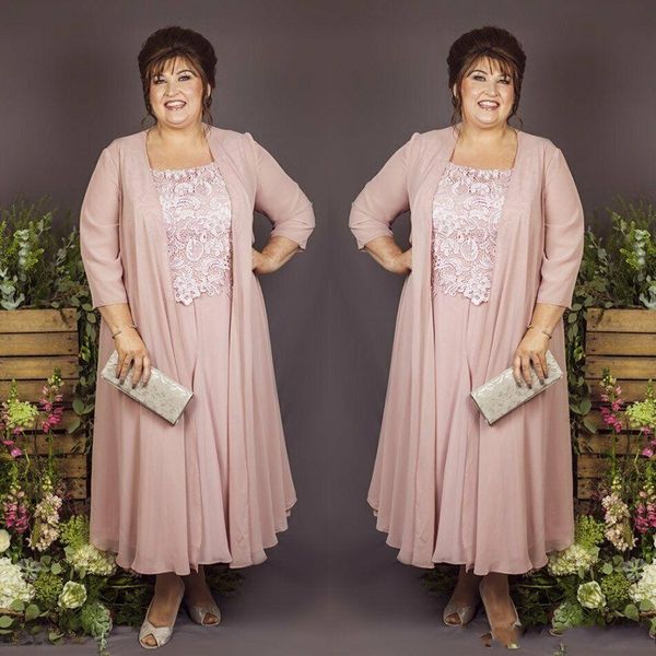 

new vintage mother of the bride dresses with jacket ankle length lace appliques chiffon plus size wedding guest dress prom evening259n, Black;red