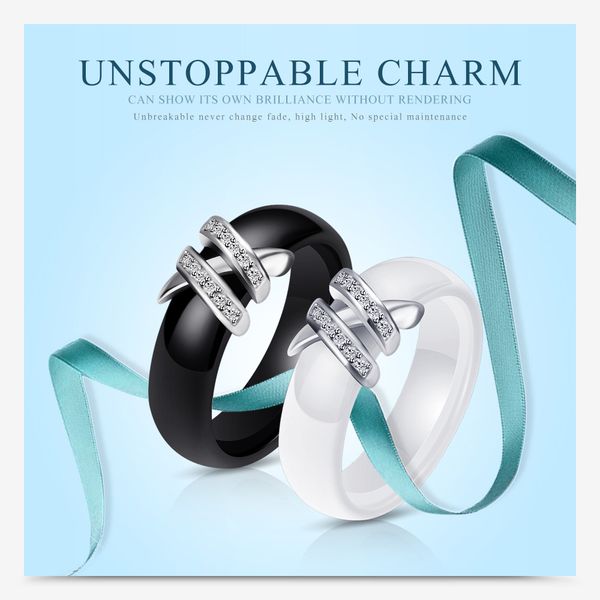 

ceramic ring cross border fashion accessory ring fashion creative black and white double x crystal rhinestone ring jewelry sale, Silver