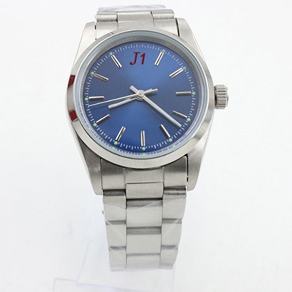 

factory price 36mm no date blue dial automatic mechanical hardlex drystal mens wristwatches stainless steel bracelet watch men watches, Slivery;brown