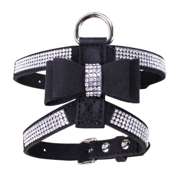 

dog harness shiny drilling bowknot pet chest strap for dogs reflective 4 colors pet daily training walking