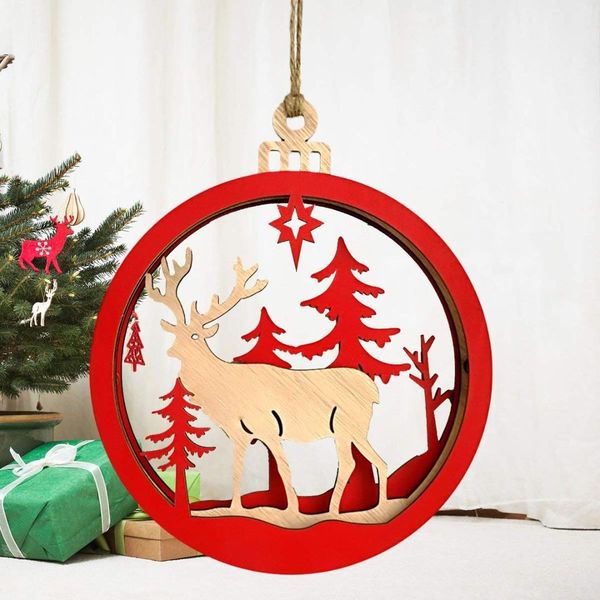 Large Wooden 3d Reindeer Christmas Pendant Christmas Hanging Decor
