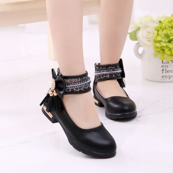 

2019 childrenÂ infant kids girl shoes fringe pearl bowknot dance single princess sandals shoes girls sport #ch30, Black