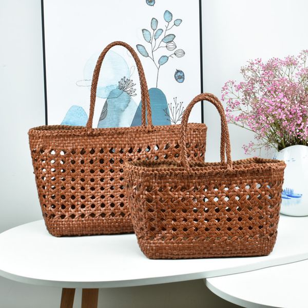 

big bag100% genuine leather hollowed woven shoulder bag with casual woven inside bag vintage shopping cowhide tote