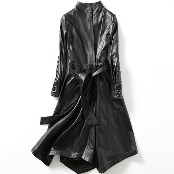 

2018 new fashion genuine sheep leather trench h23, Black