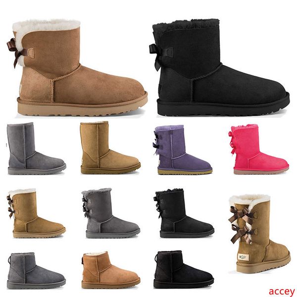 

new luxury designer womens australia fur boots classic snow winter fashion ankle short boots black chestnut grey bow size 5-10