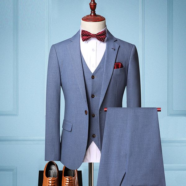 

men's suits & blazers british style gentleman business formal solid color single-breasted 3-pcs set slim fit casual suit wedding dress, White;black