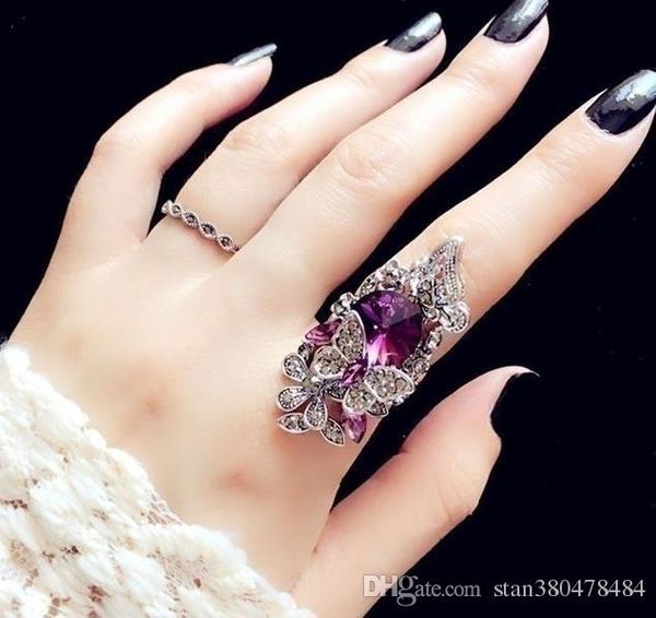 

Fashion jewelry Retro sapphire & Amethyst inlay Butterfly ring (two - piece)Size 6 7 8 9 10