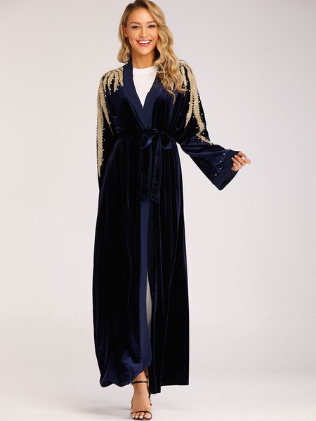 

2019 new arrival muslim women velvet kimono s-2xl plus size middle east women romadan abaya dress with belt, Red