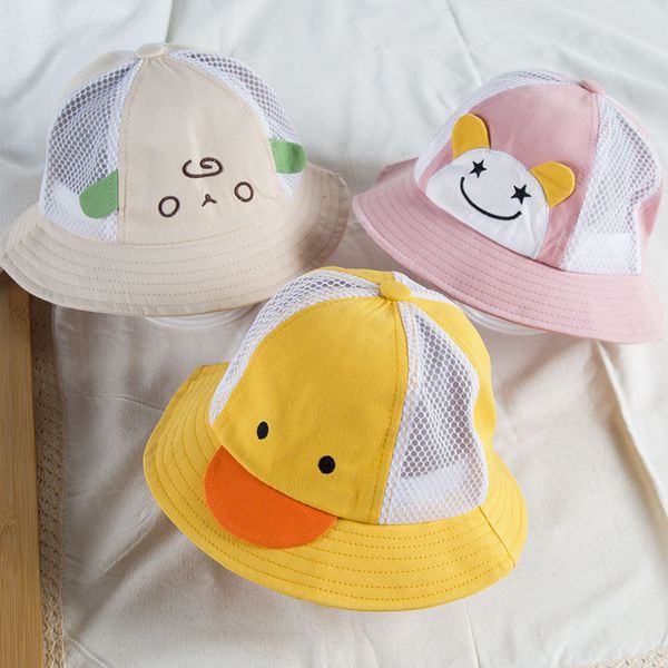 

baby girl sun hat children straw mesh hat summer sunscreen cute princess girls cartoon beach cap hats, Yellow