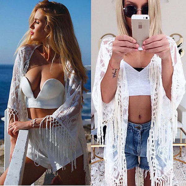 

women lace floral bathing suit tassel bikini cover up cape beach dress kaftan uk