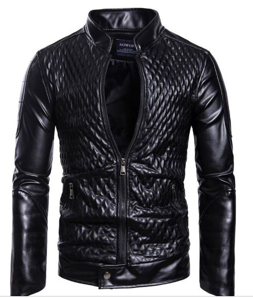 

fashion men motorcycle leather jack collar slim long sleeve solid color fashion men's leather jacket black
