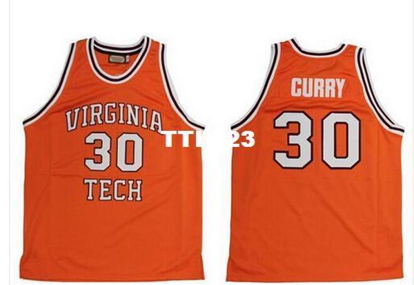 

vintage men #30 dell curry jersey virginia tech university hokies college jersey orange or customize any number men stitched jersey, Black;red