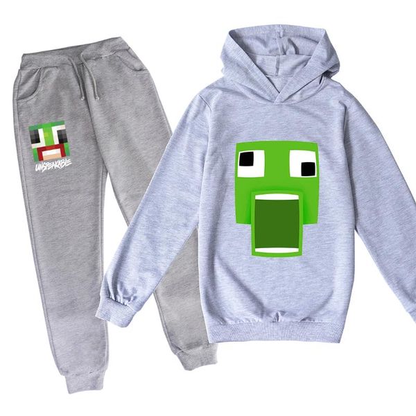 

2020 unspeakable new fashion kids long sleeve children hoodies pants 2pcs sets girls boys clothes print 5 gaming vlog, White