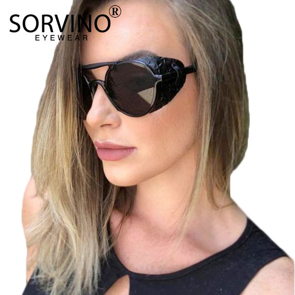 

sorvino retro men gothic oval sunglasses women brand designer 90s hip hop hipster flat mirror rave sun glasses shades sp343, White;black