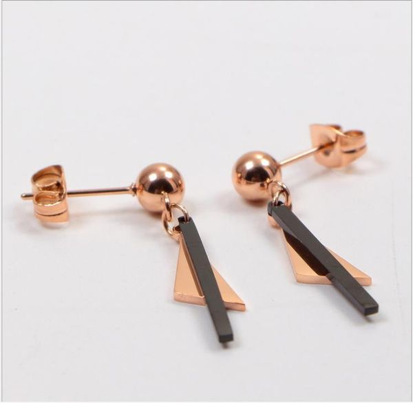 

korean simple long tag earrings titanium steel plated 18k rose gold earrings black earrings, Golden;silver