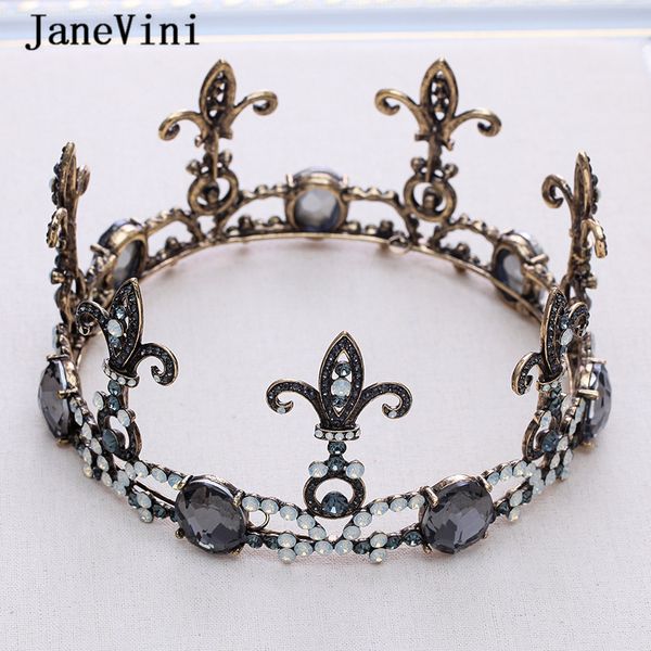 

janevini vintage baroque crowns black crystal bridal tiaras princess pageant rhinestone diadem wedding jewelry hair accessories, Golden;white