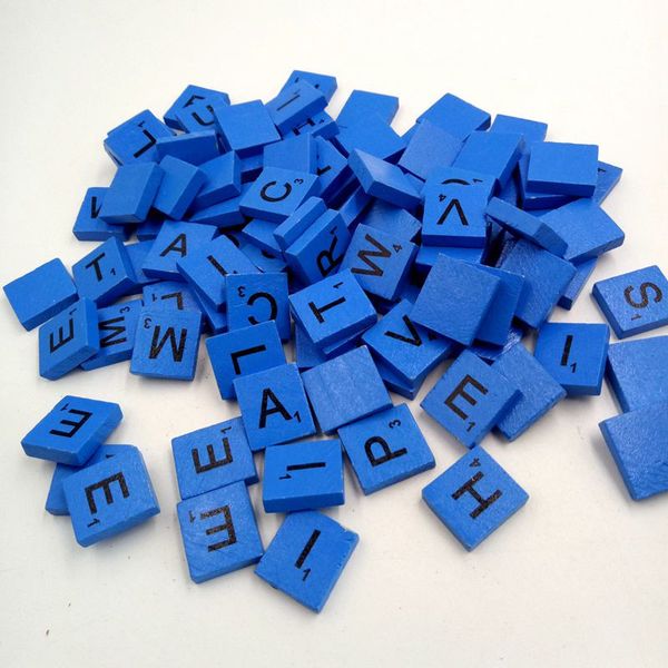 

blue 100 wooden scrabble tiles black letters numbers for crafts wood alphabets good for child educational learning drop ship 30#