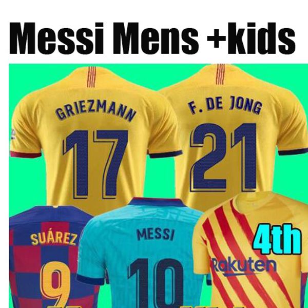 

2019 20 fc barcelona barc messi soccer jersey #11 o.dembele #9 suarez #4 rakitic #14 coutinho mans football uniform+ kids kits s-4xl, Black;yellow