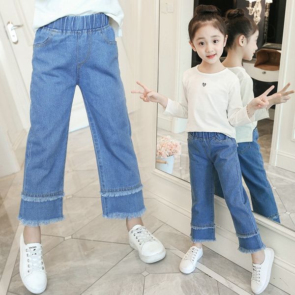 

women's wear jeans loose - jeans wide leg wide leg stitching pants 2020 children's fashionable pants, Blue