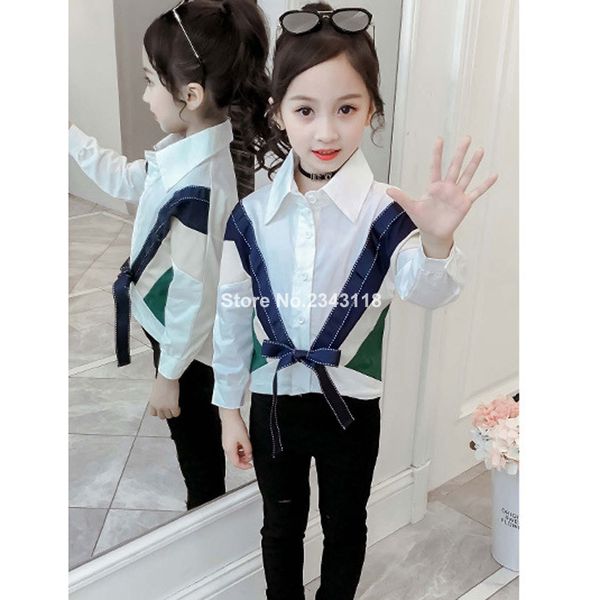 

blouse for girls patchwork pattern white blouse children full length children shirt spring autumn teenage girls school clothes, White;black