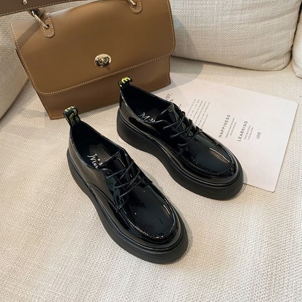 

women shoes woman flats patent leather increased flat platform shoes casual female lace up ladies oxfords j14-93, Black