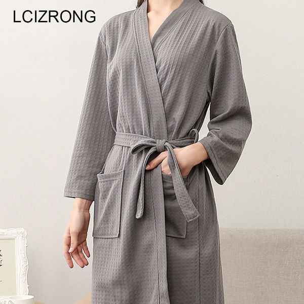 

summer couple waffle kimono bathrobe women plus size suck water bridesmaid robes dressing gown autumn robe femme y19042803, Black;red