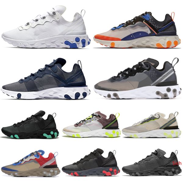 

2019 react element 87 55 running shoes men women moss black white metallic gold mens trainers sports sneakers for size 36-45