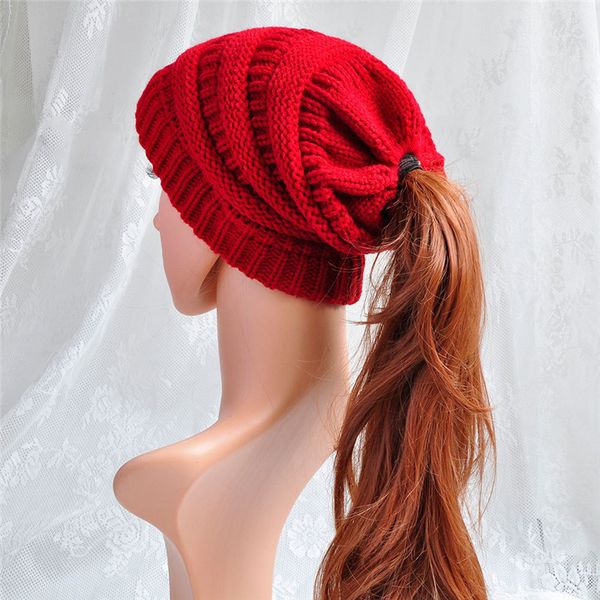 

european and american style fashion knit hat wool hat new ladies empty ponytail hat autumn and winter warm ing, Black;white