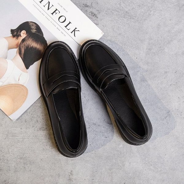 

spring summer shoes woman flats soft leather slip-on loafers female casual flat platform square head breathable shoes j14-97, Black