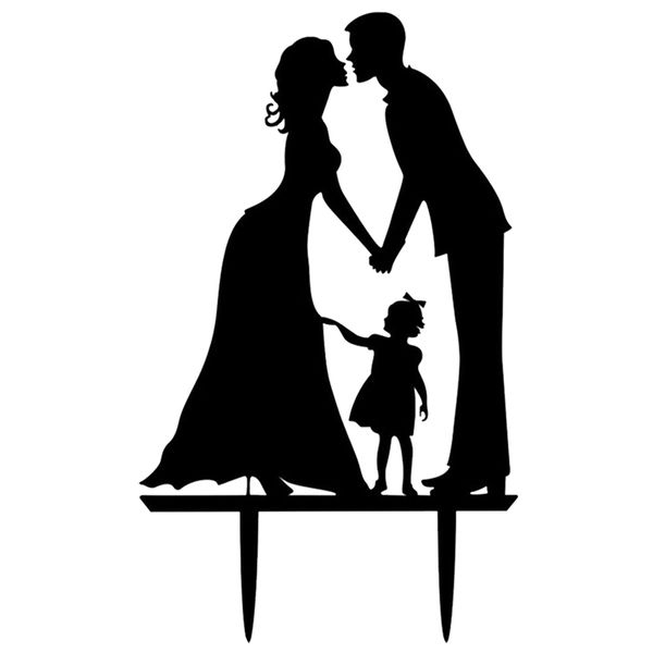 

bride groom with kid acrylic wedding cake er inserted card wedding decorations 18*11*0.25cm black
