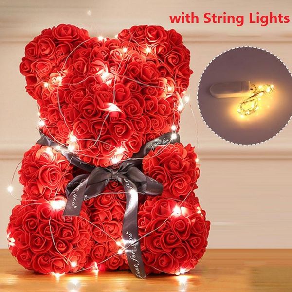 

40cm romantic rose bear cub forever artificial rose anniversary mother s day valentines gift with string lights dropshipping