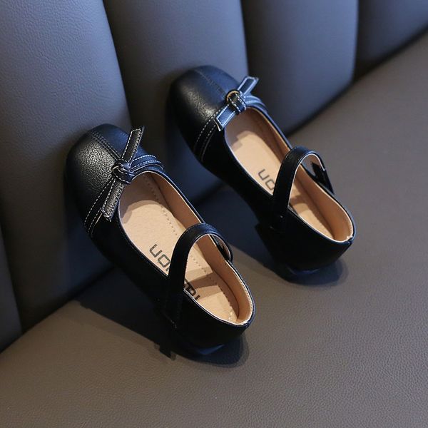 

flat shoes spring model black leather girls children ' autumn soft bottom square head single, Black;grey