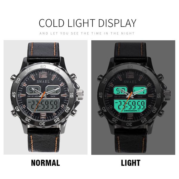 Sportuhren, wasserdicht, echtes Dual-Display, Quarz-Armbanduhren, Cool Man Clock Fashion Smart Digital Watch LED Herren 1281251H