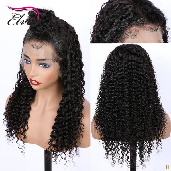 

elva hair 13x6 lace front human hair wigs 150% density pre plucked with baby brazilian remy curly wigs for black women, Black;brown