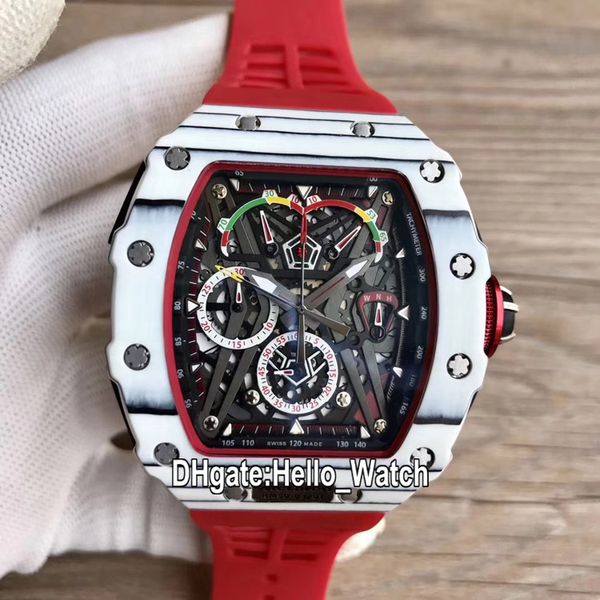 

new rm50-03/01 mclaren f1 skeleton dial miyota quartz chronograph mens watch rm50-03 white carbon fiber case red rubber strap hello_watch, Slivery;brown