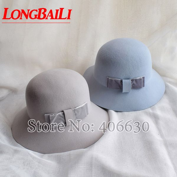 

new elegant wool felt cloche hats for women chapeu feminino bow fedoras female pwsv014, Blue;gray