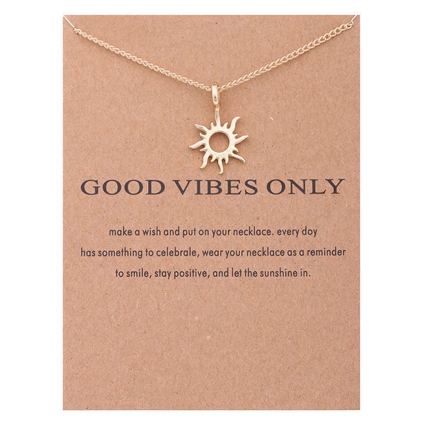 

zhimo simple charm gold silver color chain good vibes only sun pendant necklace for women girls gift card necklaces, Golden;silver