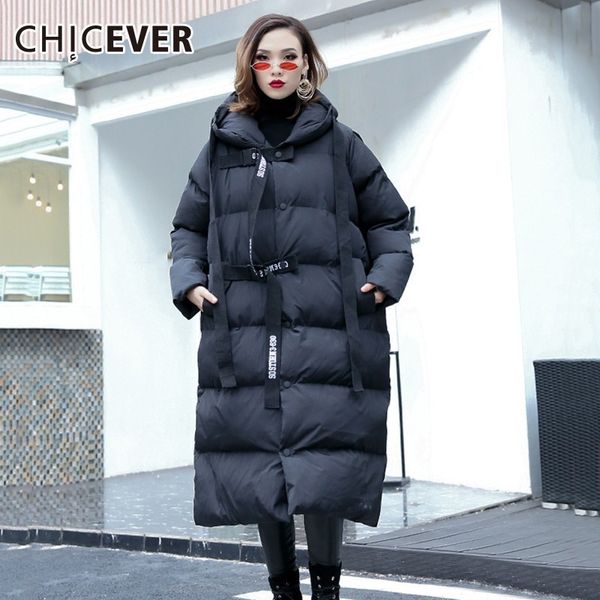 

chicever 2018 winter letter ribbons coat female jackets for women's park hooded long sleeve zipper jacket fashion clothing new, Black
