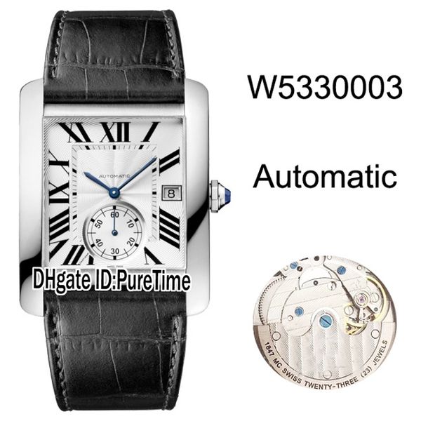 Nuovo W5330003 Cassa in acciaio quadrante texture argento Roma Mark automatico orologio da uomo in pelle nera da uomo orologi sportivi 8 colori cool CART-B37a1