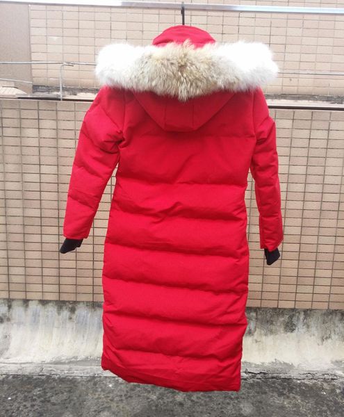 

brand designer hooded jacket womens canada goosedown luxury imported wolf fur collar down jacket 95% goosedown increase warm lengthen coats, Black