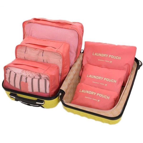 

brand 6 pcs packing cube organiser travel bag women large capacity waterproof storage clothing sorting luggage mesh bag